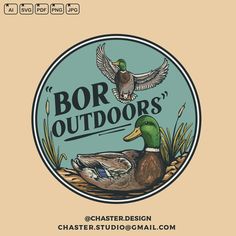 the logo for bor outdoors's with two ducks flying over it and grass