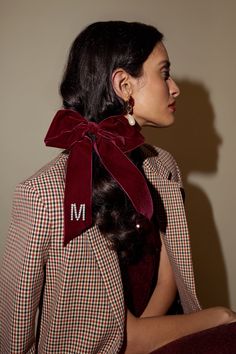 This oversized lush velvet (or satin plaid) bow has been taken up a notch with your choice of monogrammed crystal or pearl lettering. Ideal gifting material for the girl who has everything, and fashion forward. Completely custom, create your own, never take it off. Please note that custom pieces are final sale thus cannot be exchanged or returned. Bow In Hair, Bow Hairstyles, Monogram Bow, Black Tie Optional, Glam Boho, Luxury Hair Accessories, Blusher Veil, Halo Headband, Bow Barrette