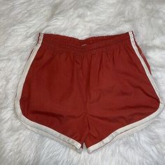 True Vintage 70’s Lined Running Shorts Rust Orange With White Trim Great Shape | eBay Retro Summer Shorts, Retro Shorts For Spring, Vintage Brown Cotton Shorts, Retro High-waist Cotton Shorts, Retro High Waist Cotton Shorts, Retro Red Shorts, Retro Stretch Cotton Shorts, 1970s Style Cotton Bottoms For Summer, Orange Retro Summer Shorts