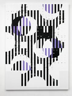 an abstract painting with black and white stripes