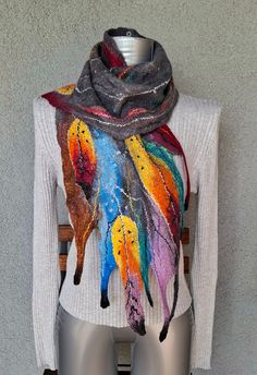 Handmade felted wrap with different fibers Very soft and warm 160 x 23 cm Bohemian Handmade Wool Scarves, Bohemian Wool Scarves Handmade, Handmade Wool Scarves In Bohemian Style, Handmade Wool Scarves For Fall, Felted Scarves, Wool Scarf, Scarf Shawl, Scarf Wrap, Shawl