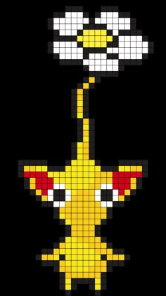 an image of a cross stitch pattern with a yellow and black bird in the middle