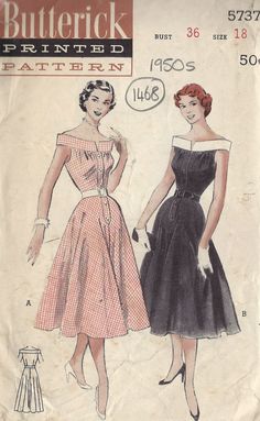 ~ Circa/Date:  1950s ~ Details:     DRESS   ~ Size/Measurements (Inches):     ~ Size: 18     ~ BUST: 36″     ~ Waist:  30″     ~ Hip: 39 ~ Please Note: ~ You are buying a 'Professional Reproduced' copy of this sewing pattern. Copied from the original sewing pattern. Produced in Full Scale Pattern Pieces ready to cut with full instructions included. Reproduced on high quality 50 gm paper with black ink, durable and easier for reuse. Printed by a Professional Printing Company.   ~ With this product comes an accompanying 'Booklet' and inside the Booklet it includes: ~ A 2-page Instructions and Illustrations on 'How to Adjust Your pattern to your Personal Measurement.' ~ Personal Measurement Chart ~ Body Form Illustrations ~ Fitting Checklist ~ Metric Equivalency Chart ~ Note Pages ~ Fabric Wo Vintage Vogue Patterns 1950s, Pageant Wardrobe, Mary Aesthetic, 1950 Style, Patron Vintage, 1950 Fashion, London College Of Fashion, Scale Pattern, Vintage Dress Patterns