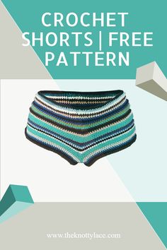 the crochet shorts free pattern is shown in blue, green and white stripes