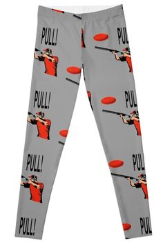 a pair of pants with an image of a person throwing a frisbee