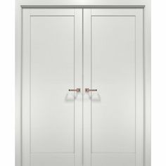 two white doors with handles on each side