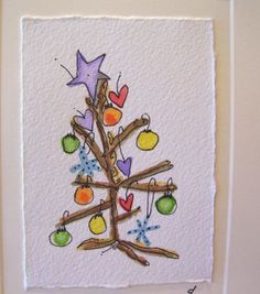 a drawing of a christmas tree made with colored pencils and watercolor paints on paper