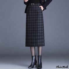 Olivia Mark - Vintage Plaid Print Pencil Skirt with Elastic Waist and High-Quality Fabric, creating a Stylish and Comfortable Half-Skirt Tail Dress, Skirt With Elastic Waistband, Plaid Pencil Skirt, Grid Print, Skirts Midi High Waisted, Checkered Print, Half Skirt, Printed Pencil Skirt, Printed Midi Skirt