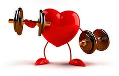 a heart and two dumbbells with one holding the other's arms, both looking at each other