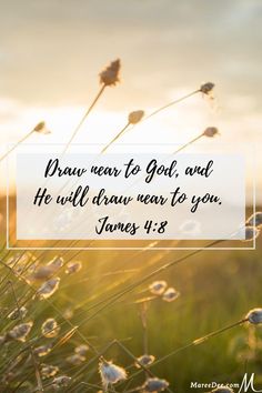 a field with grass and the words draw near to god, and he will draw near to you