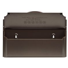 a brown mailbox with two holes on the front and one hole in the back