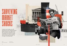 a collage of images with the words surviving market shocks on them and an image of a man reading a newspaper