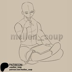 a drawing of a man sitting on the ground with his hands clasped to his chest