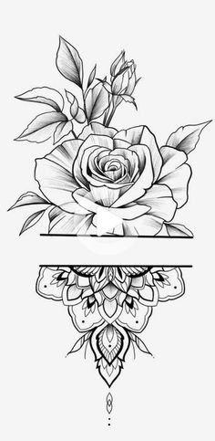 some flowers and leaves are drawn in black ink