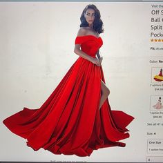 Off Shoulder Satin Dress / Ball Gown With Pockets . Condition: Brand New Size: 4 Red Ball Gown Maxi Dress For Gala, Red Carpet Ball Gown Evening Dress, Fitted Ball Gown Dress For Red Carpet, Off Shoulder Satin Dress, Off The Shoulder Ballgown, Gown With Pockets, Off Shoulder Ball Gown, Dress Ball Gown, Photoshoot Outfits