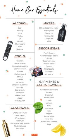 an info sheet with different types of items in the kitchen and on the table, there is