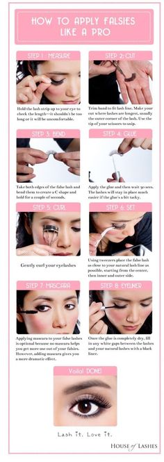 How to apply false eyelashes like a pro. I want to try to do this!!!! Koleksi Makeup, Eyelash Studio, Eyelashes Tutorial, Applying False Lashes, Red Studio, Applying False Eyelashes, House Of Lashes, Fake Lashes, Red Cherry