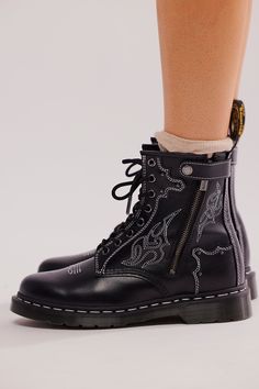 Dr. Martens 1460 Gothic American Boots | Free People Combat Boots Aesthetic, Gothic Embroidery, Dr Martens Style, Martens Style, Gothic Boots, Doc Martens Boots, Aesthetic Grunge Outfit, Fire Fits, Doc Martens