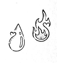 two fire and water symbols drawn in black ink