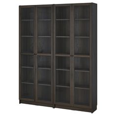 an image of a bookcase with glass doors on the front and side panels in dark wood