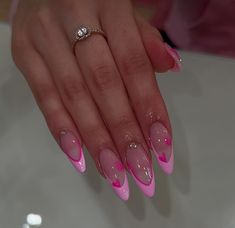 Barbie Acrylics, Square Pink French Tip Nails, Pink On Pink French Tip Nails, Pink Almond Nails Design, Dylan Core, Gel Pink Nails, Stop Biting Your Nails