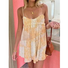 Hollow Strap Casual Mini Dress For Women Summer Clothing Fashion Printing Flowers Sleeveless Ladies Soft Orange Outfit, Greece Fits, Printing Flowers, Casual Mini Dress, Style Bundle, Hoco Dress, Zach Bryan, Concert Outfits, Chiffon Mini Dress