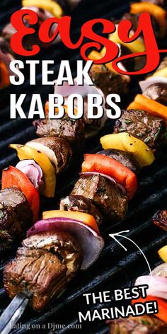 an easy steak kabobs recipe on a grill