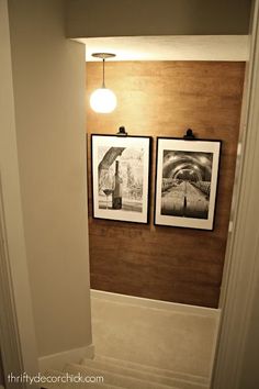 two pictures hanging on the wall in a hallway