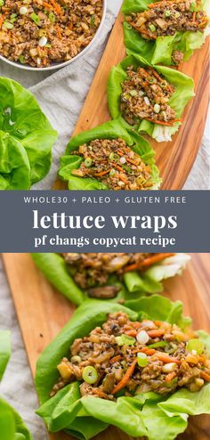 lettuce wraps with meat and vegetables on them