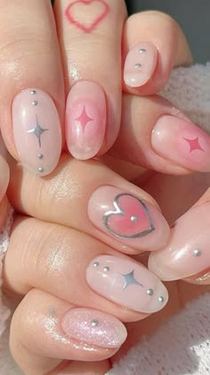 Pink Kawaii Nails Short, Pink Gel Nails Korean, Pink Jelly Nails Acrylic Korean, Khaki Nails, Pink Japanese Nail Art, Korean Kitsch Nails, Hello Nails, Hippie Nails, Pink Nail Art