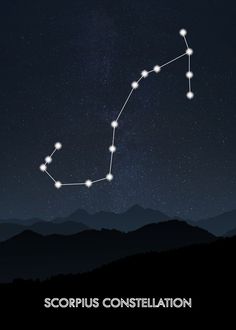 the zodiac sign scorpius constellation on a night sky with mountains in the background