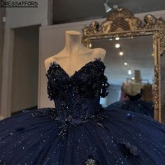 Glittering Navy Blue Quinceanera Dress  3D Flowers Gold Appliques Lace Vestidos De 15 AnosBirthday Navy Blue Quinceanera, Quince Inspiration, Navy Blue Quinceanera Dresses, Blue Quince Dress, Blue Quinceanera Dress, Quinceanera Dresses Mexican, Princess Sweet 16, Quince Dresses Blue, Blue Quinceanera