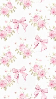 pink roses and bows on white background