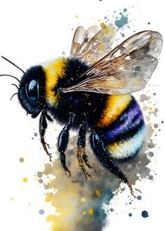 a painting of a bee on a white background