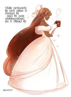 a woman in a white dress holding a cup and looking at her cell phone while wearing a tiara