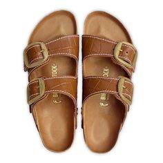 Arizona Big Buckle Embossed Leather Cognac | BIRKENSTOCK Birkenstock Big Buckle, Arizona Birkenstock, Birkenstock Arizona Big Buckle, Arizona Big Buckle, Summer Capsule, Calf Muscles, Shoe Inspo, Buckle Sandals, Birkenstock Arizona