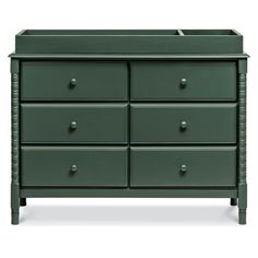 a green dresser with six drawers