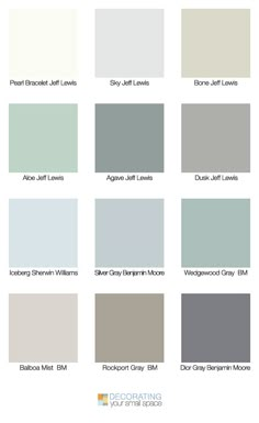 the different shades of gray and white are shown in this color chart for home decor