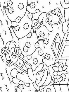 an image of a coloring page with flowers and teddy bears in the background, for children to color