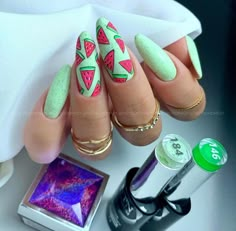 Nails 2023 Designs, Crazy Summer Nails, Fruit Nail Designs, June Nails, Summer Nails 2023, Watermelon Nails, Summer Nail Designs, Nails Aesthetic, Vibrant Nails