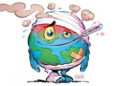 an illustration of a sick earth with a thermometer in it's mouth