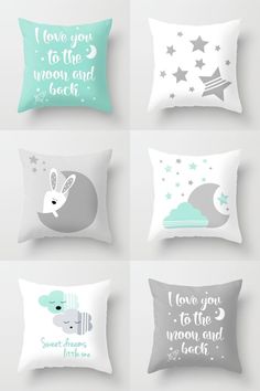 four pillows with different designs on them