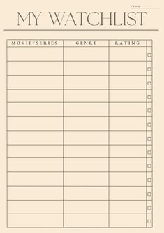 the printable my watch list for movies