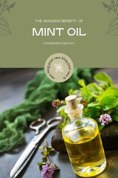 the amazing benefits of mint oil for hair and skin - product information card with scissors