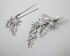 Buy Antique Silver Opal Crystal Stars Hair Clip Set for only $68.99 at Cassandra Lynne! Star Star Hair, Crystal Stars, Star Design, Clear Crystals, Opal Crystal, Bridal Hair Accessories, White Opal, Star Designs