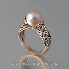 Gold Ring With Pearl, Ring With Pearl, Ring Rosegold, Gold Pearl Ring, 14k Rose Gold Ring, Pink Ring, 14k White Gold Ring, Pink Pearl