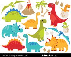 dinosaur cliparts with different colors and sizes, including the one in the middle