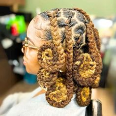 Large koroba braids on gir;s Locs And Undercut, Curly Loc Updo Styles, Locs Inspiration, Short Dreadlocks, Dreadlocks Styles, Dreads Styles For Women, Hair Expo, Locs Styles