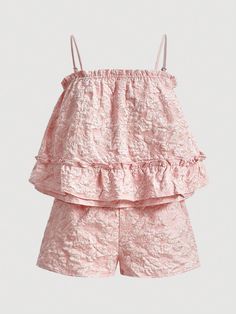 Pink Casual Collar   Plain  Embellished Non-Stretch Spring/Summer/Fall Women Clothing Shorts Rosa, Summer Fits, Two Piece Outfit, Fit Check, Cami Top, Cute Fits, Primavera Estate, Cami Tops