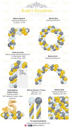 an image of balloons and numbers in yellow, grey and white colors with the number five on